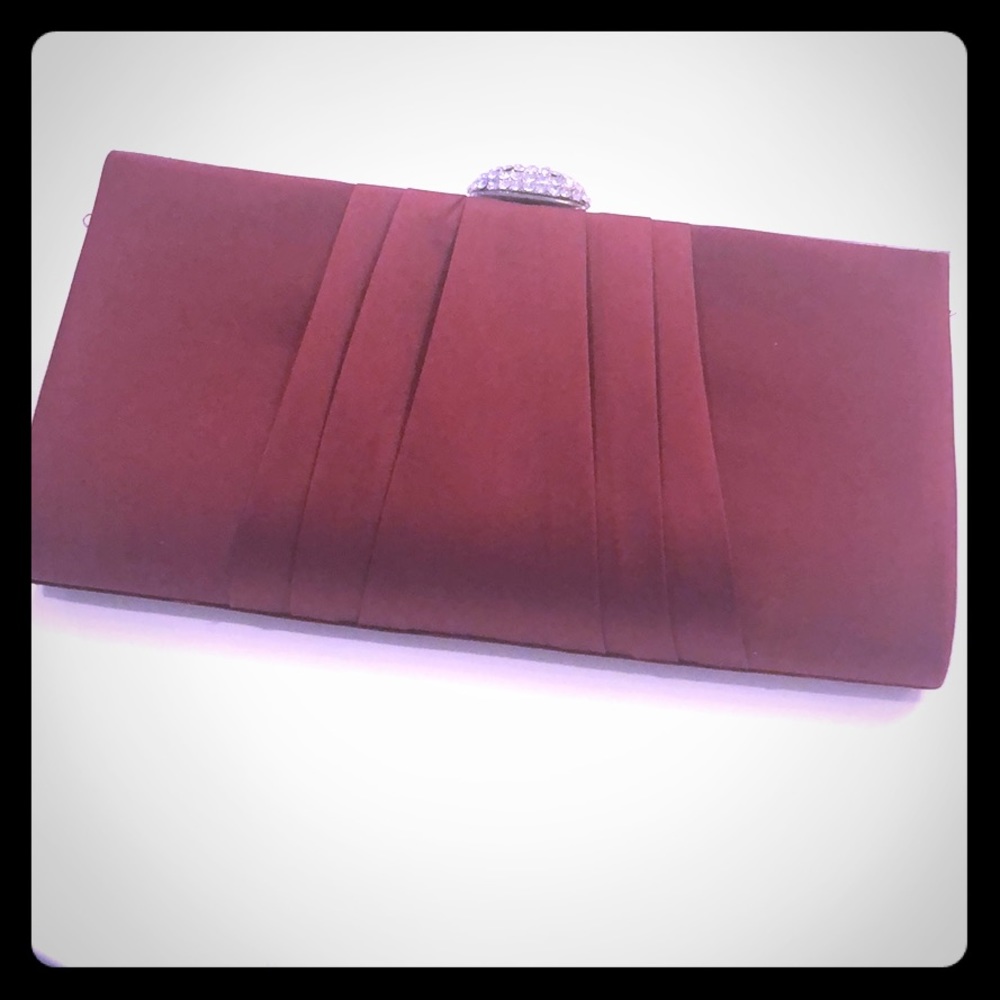 Burgundy Satin Pleated Clutch